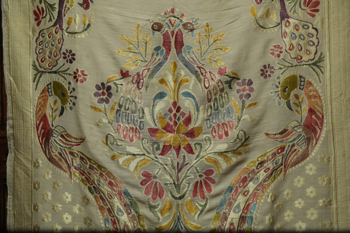 Esra's Handloom Banarasi Hand Brush Semi Moonga Silk Peacock Design Floral Dupatta