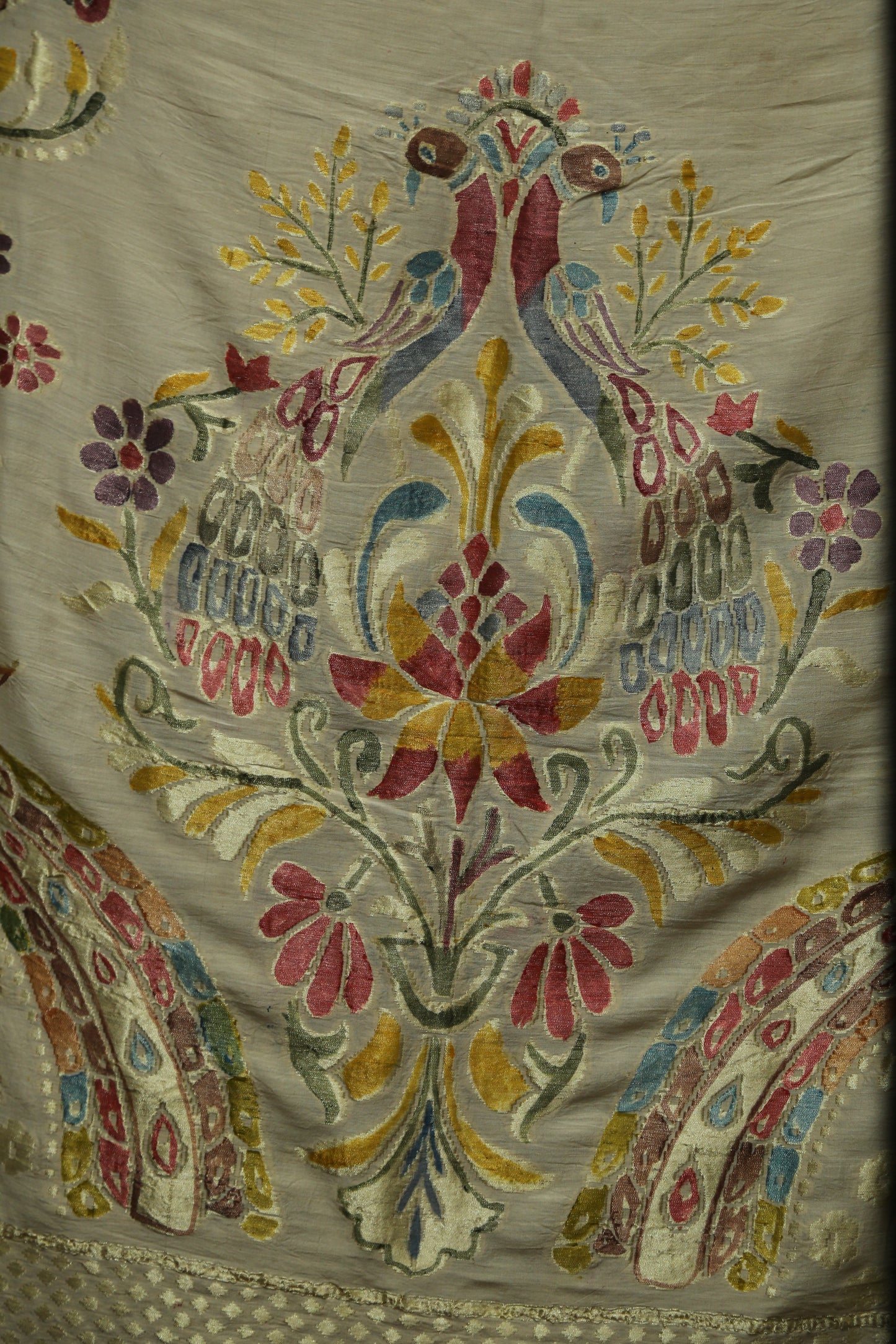 Esra's Handloom Banarasi Hand Brush Semi Moonga Silk Peacock Design Floral Dupatta