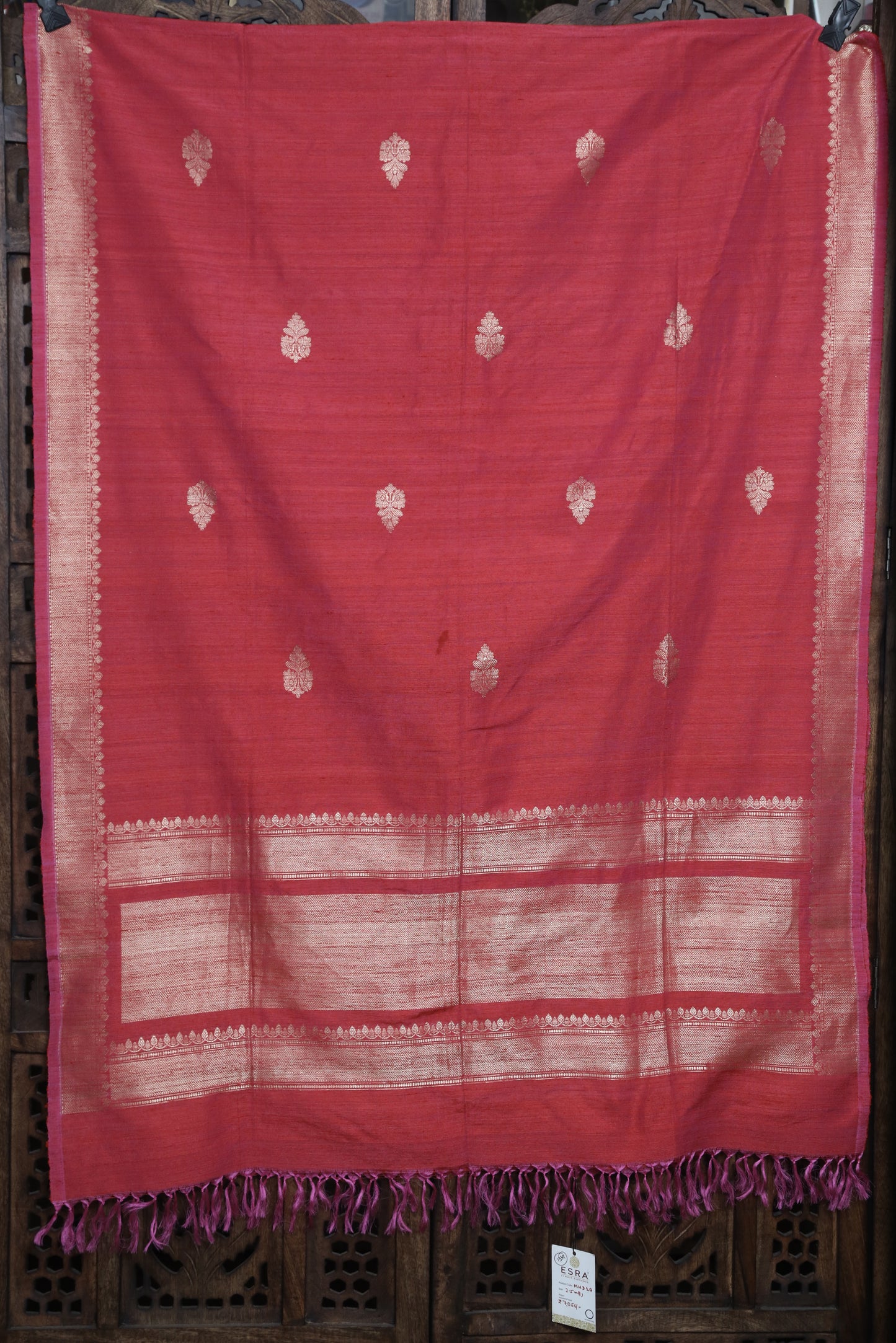 Esra's Handloom Dupion Silk Zari Booti Bright Pink Colored Dupatta