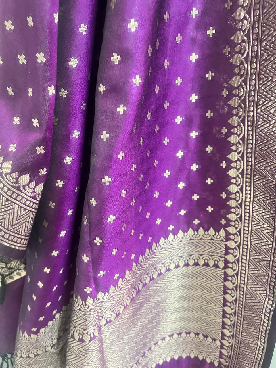 Esra's Handloom Banarasi Semi_Silk Purple Colored Zari Kadwa Booti Dupatta