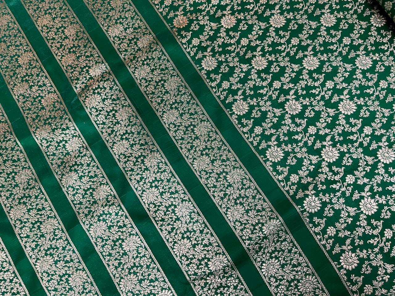 Esra's Handloom/Handwoven Banarasi Satin Silk Fabric.(Price Per Meter)