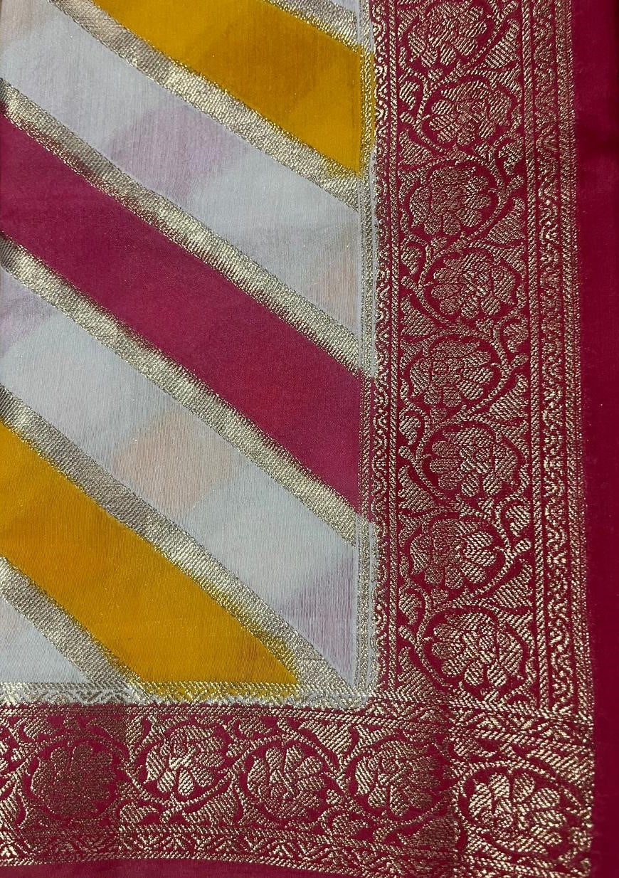 Esra's Handloom/Hand Woven Banarasi 3 Pc Cotton Chanderi Silk Fabric.