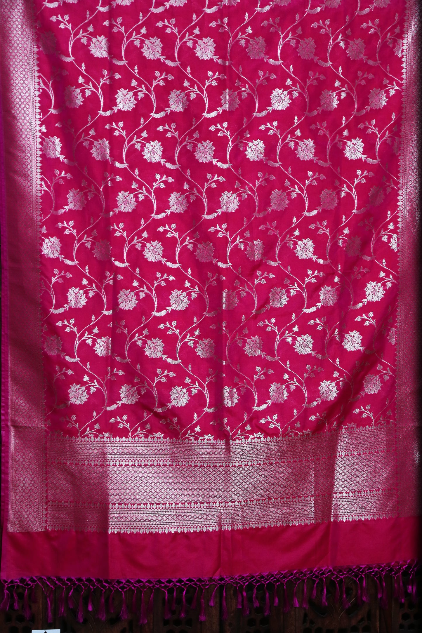 Esra's Handloom Banarasi Semi-Silk Pink Colored Zari Floral Jaal Dupatta