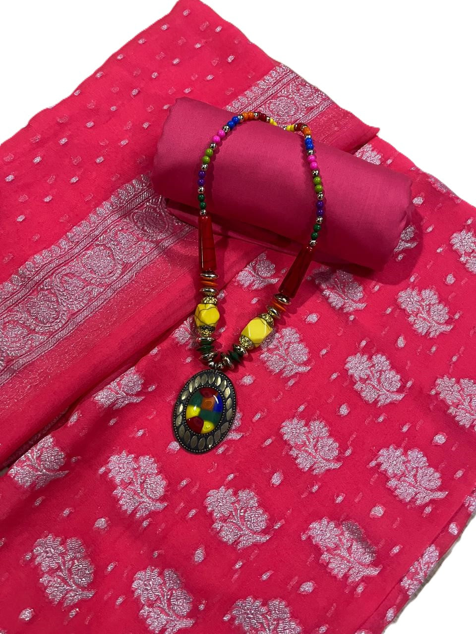 Esra's Handloom/Hand Woven Banarasi 3 Pc Chiffon Khaddi Georgette Fabric.