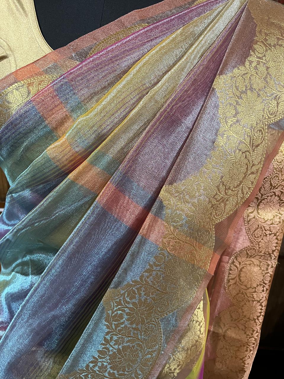 Esra's Handloom/Handwoven Banarasi Semi-Tissue Saree