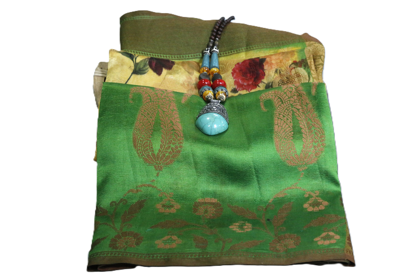 Esra's Handloom/Handwoven Banarasi Kora Silk Printed Saree