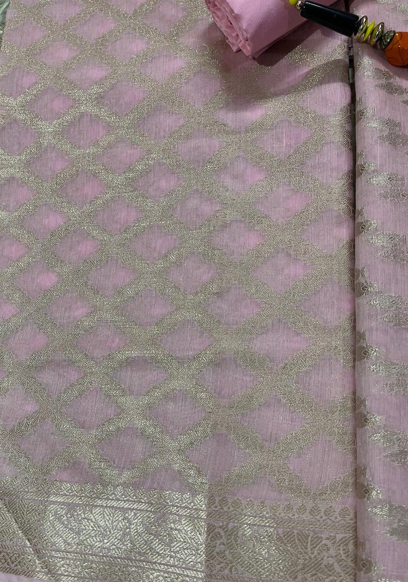 Esra's Handloom/Handwoven Banarasi 3 Pc Semi Cotton Fabric.