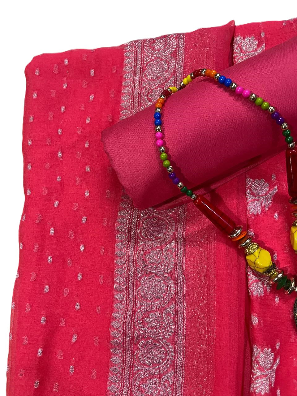 Esra's Handloom/Hand Woven Banarasi 3 Pc Chiffon Khaddi Georgette Fabric.