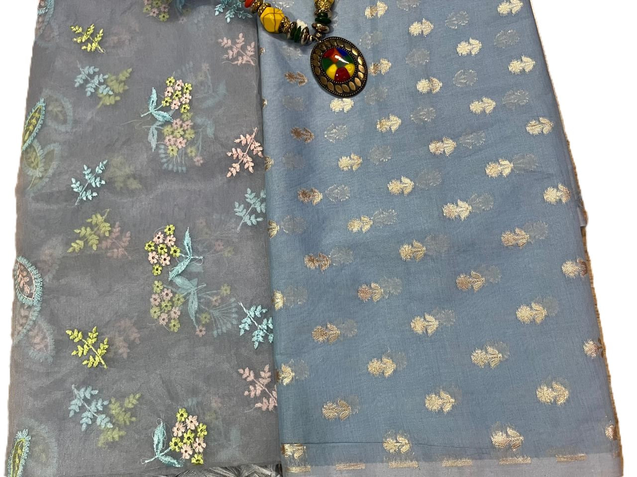 Esra's Handloom/Hand Woven Banarasi 3 Pc Mercerised Lurex Cotton Fabric .