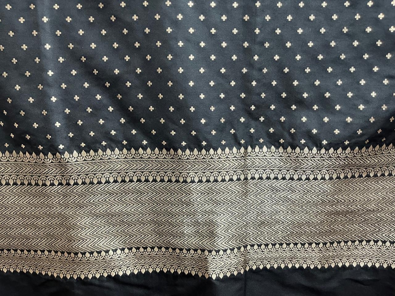 Esra's Handloom Banarasi Semi_Silk Black Colored Zari Booti Dupatta