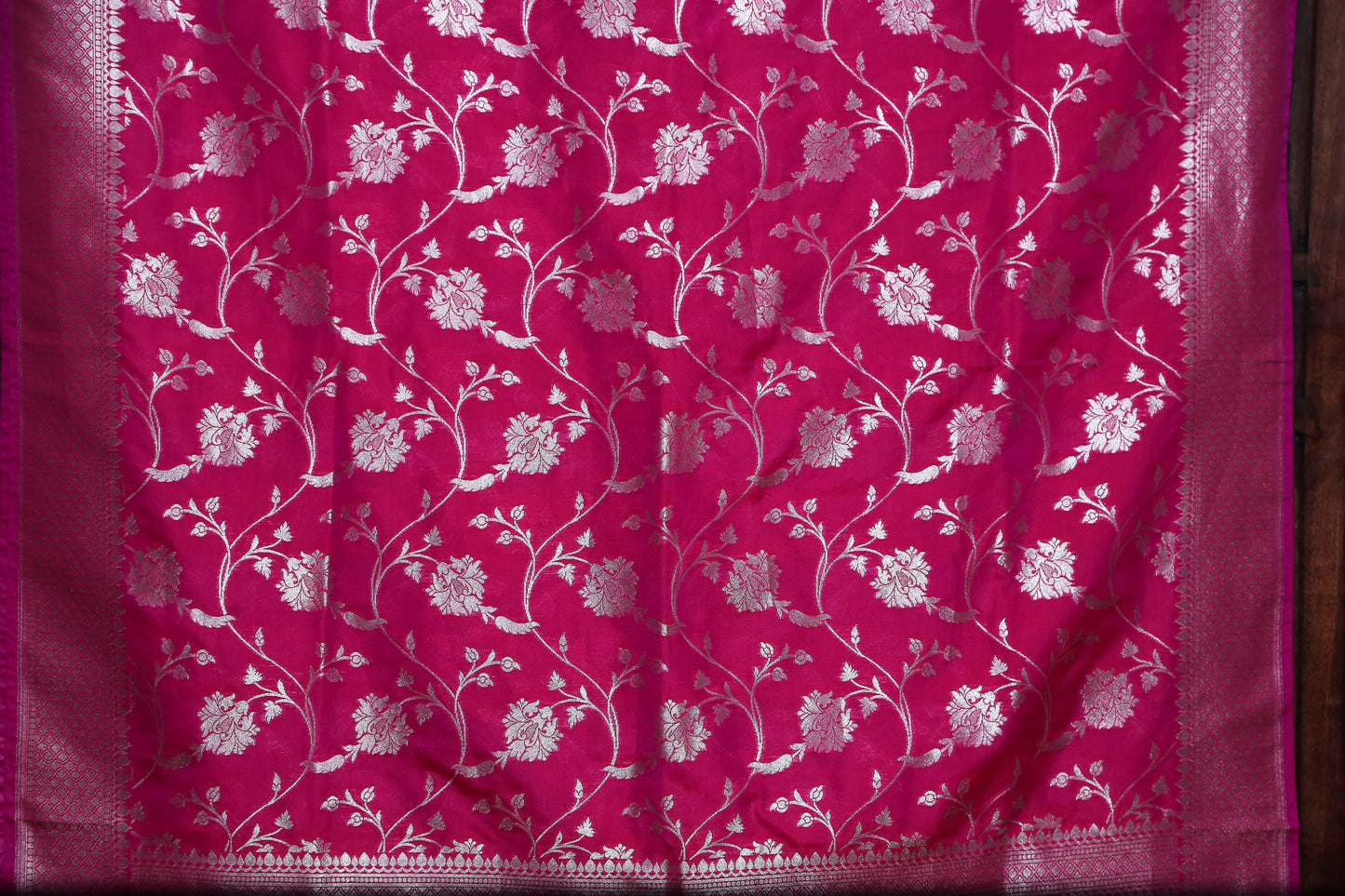 Esra's Handloom Banarasi Semi-Silk Pink Colored Zari Floral Jaal Dupatta
