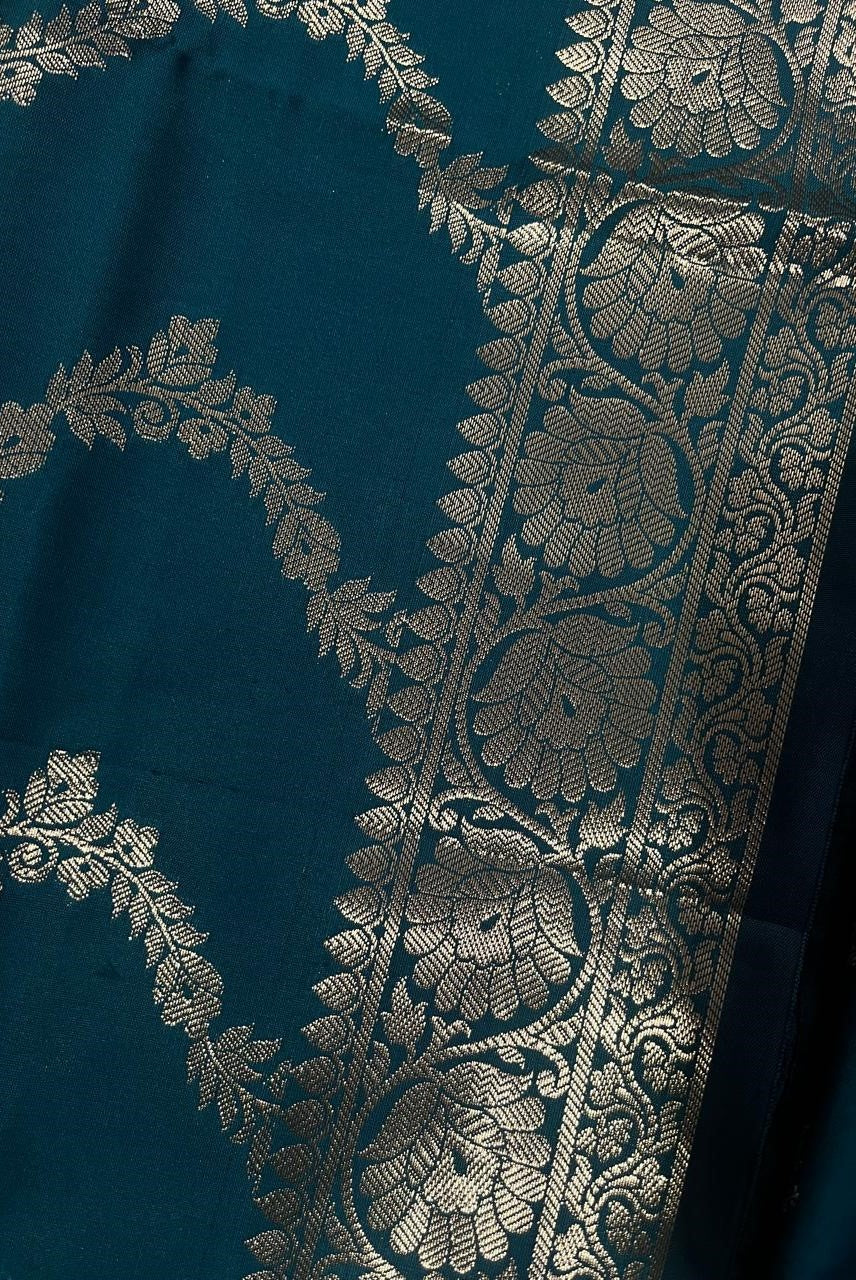 Esra's Handloom/Hand Woven Banarasi 3 Pc Semi Katan Silk Fabric.