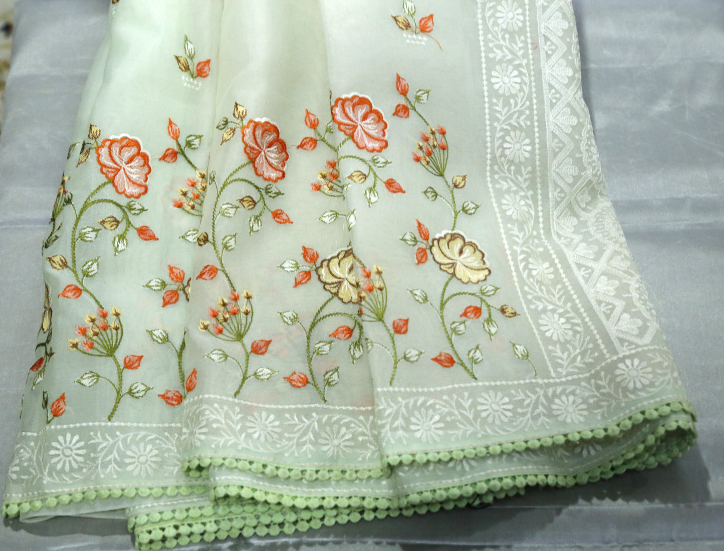 Esra Banarasi Kora Cotton Embroidery Saree