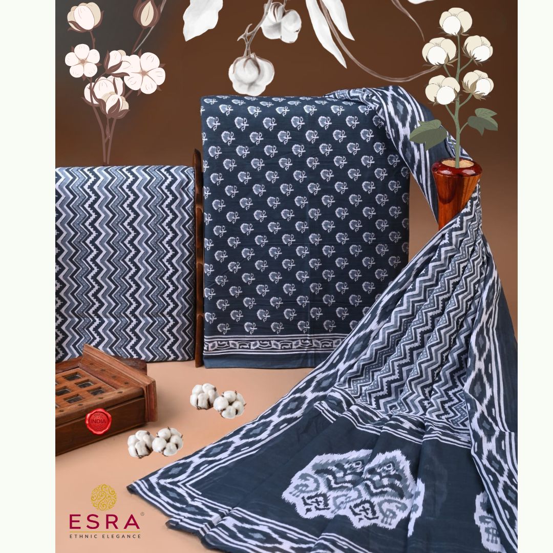 Esra's 3 pc Grey and White Cotton Suit Fabric