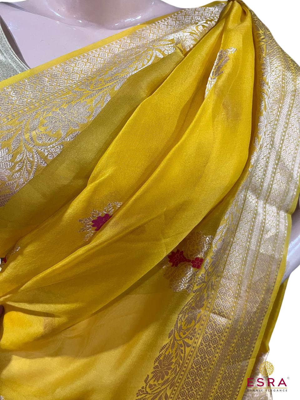 Esra's Handloom/Handwoven Banarasi Kora Silk Kaduwa Saree