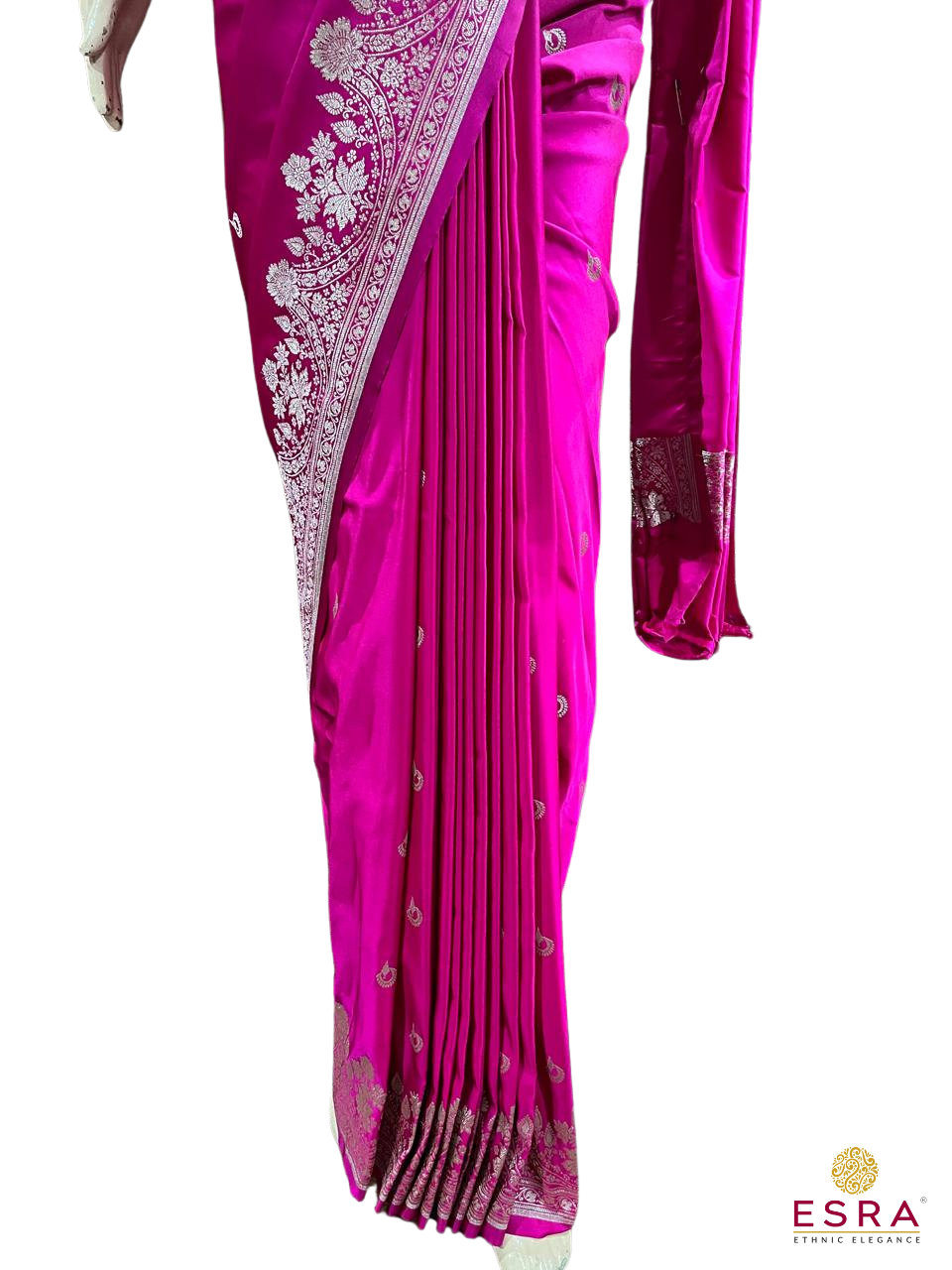 Esra's Handloom/Handwoven Banarasi Mashru Semi Katan Silk Saree