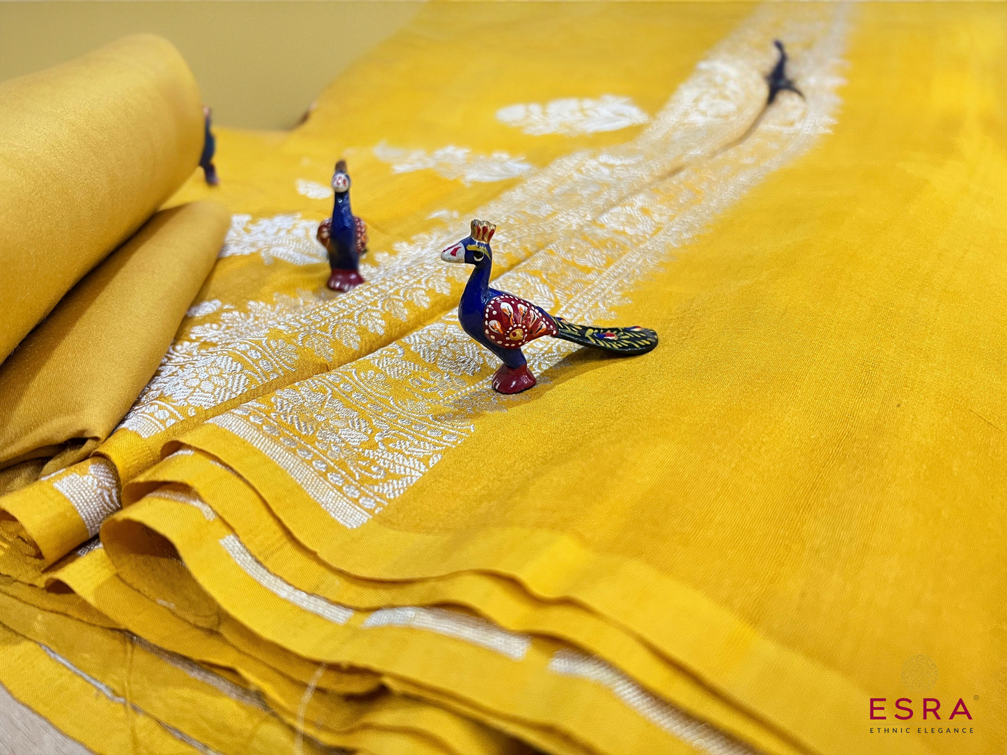 Esra's Handloom/Handwoven Banarasi 3Pc Tusser Silk Suit.