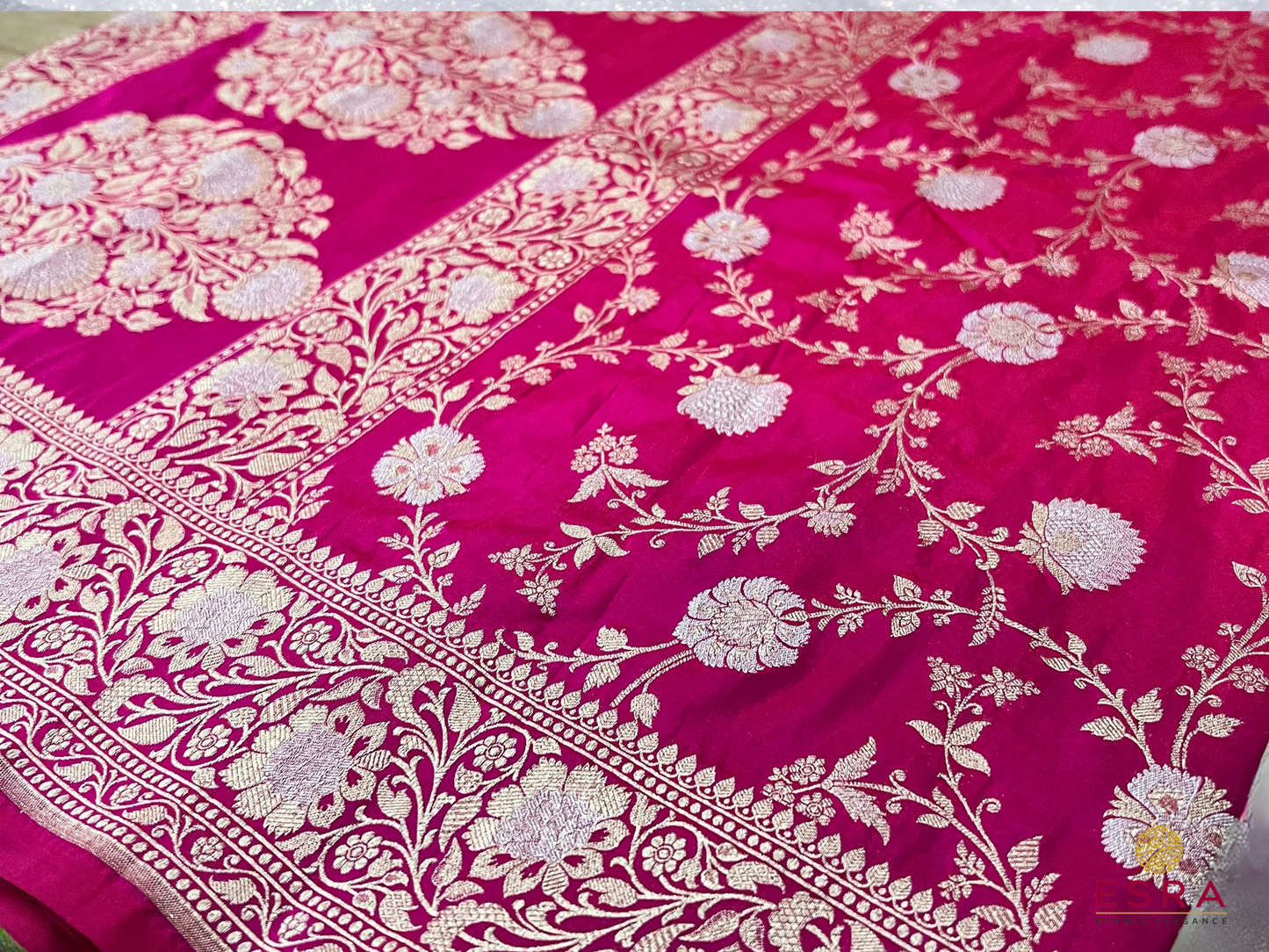 Esra's Handloom/Handwoven Banarasi 3pc Katan Silk Suit With Rupa Sona Work