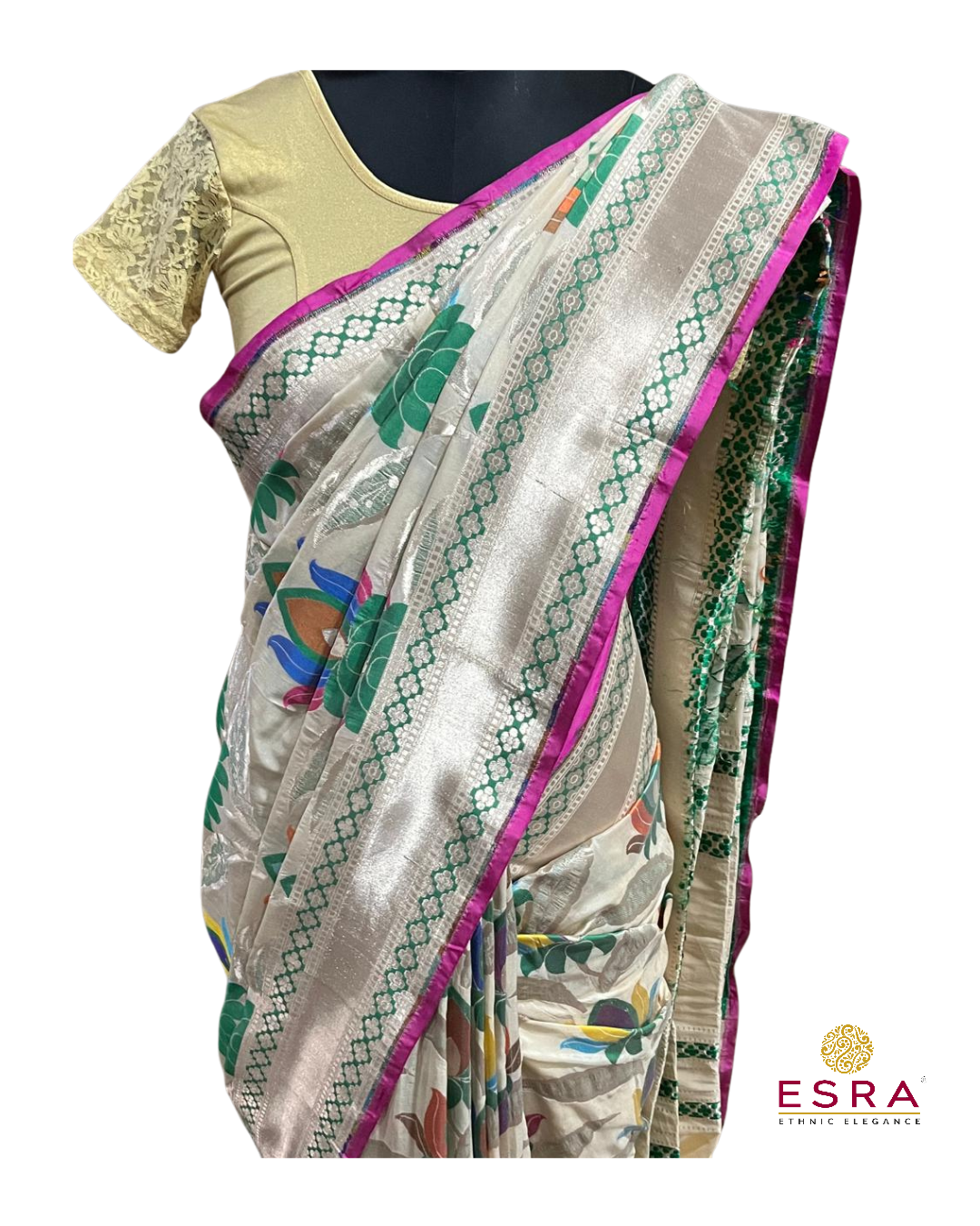 Esra's Handloom/Handwoven Banarasi Kadwa Weave Cut Work Katan Silk Saree