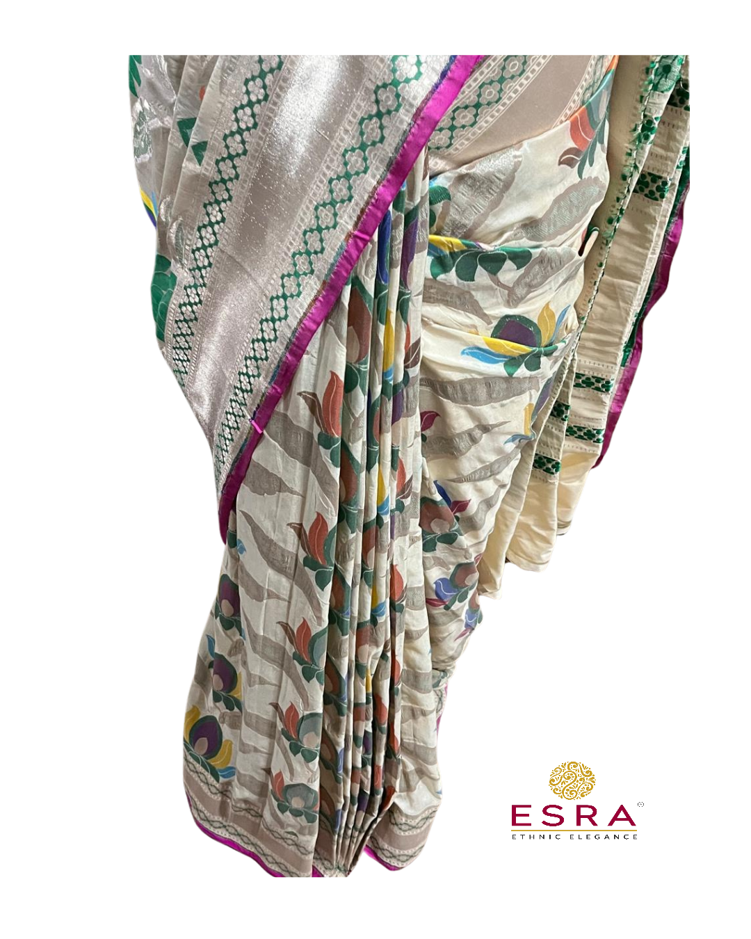 Esra's Handloom/Handwoven Banarasi Kadwa Weave Cut Work Katan Silk Saree
