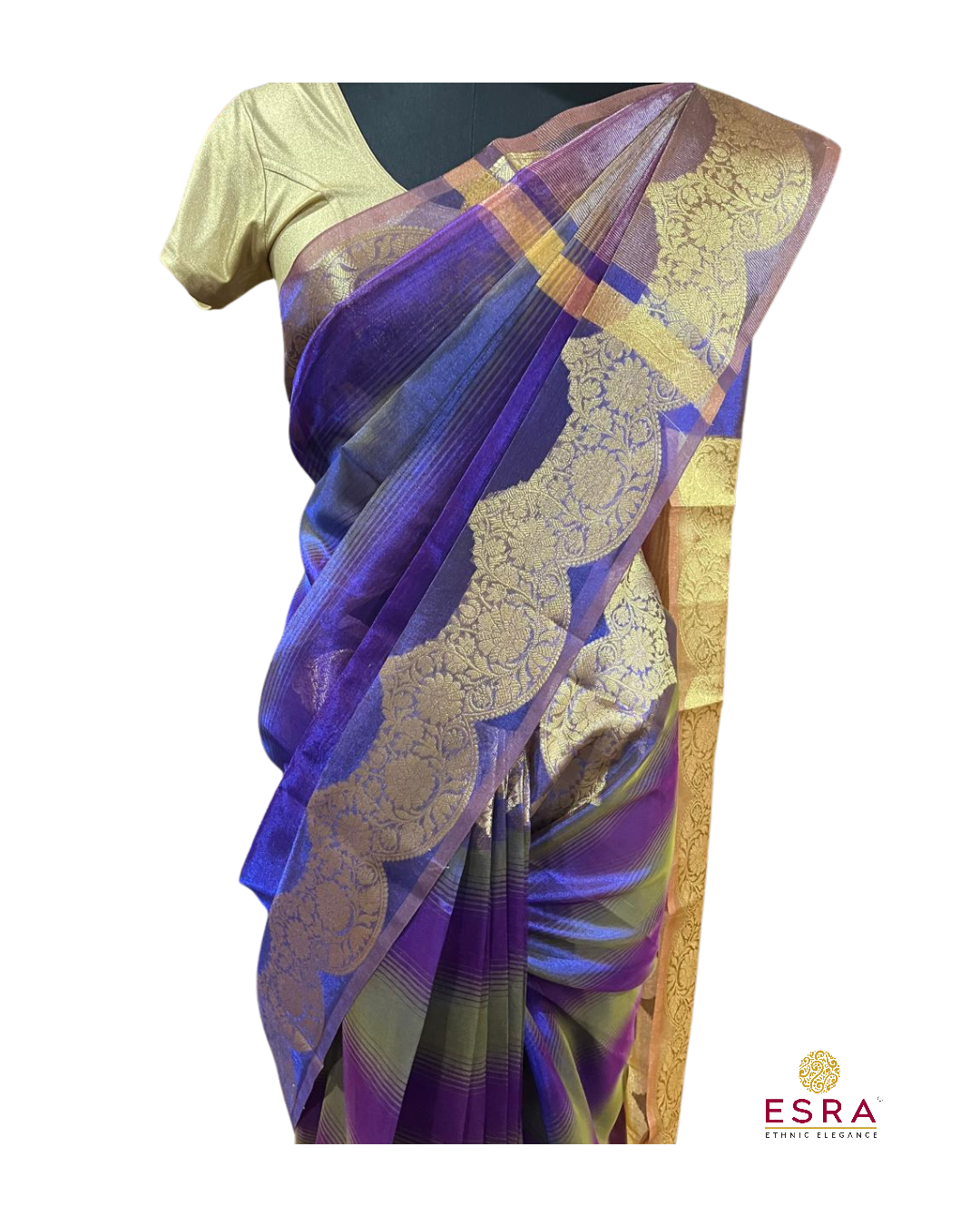 Esra's Handloom/Handwoven Banarasi Semi-Tissue Saree.