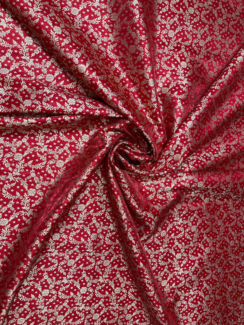 Esra's Handloom/Handwoven Banarasi Satin Silk Fabric.(Price Per Meter)