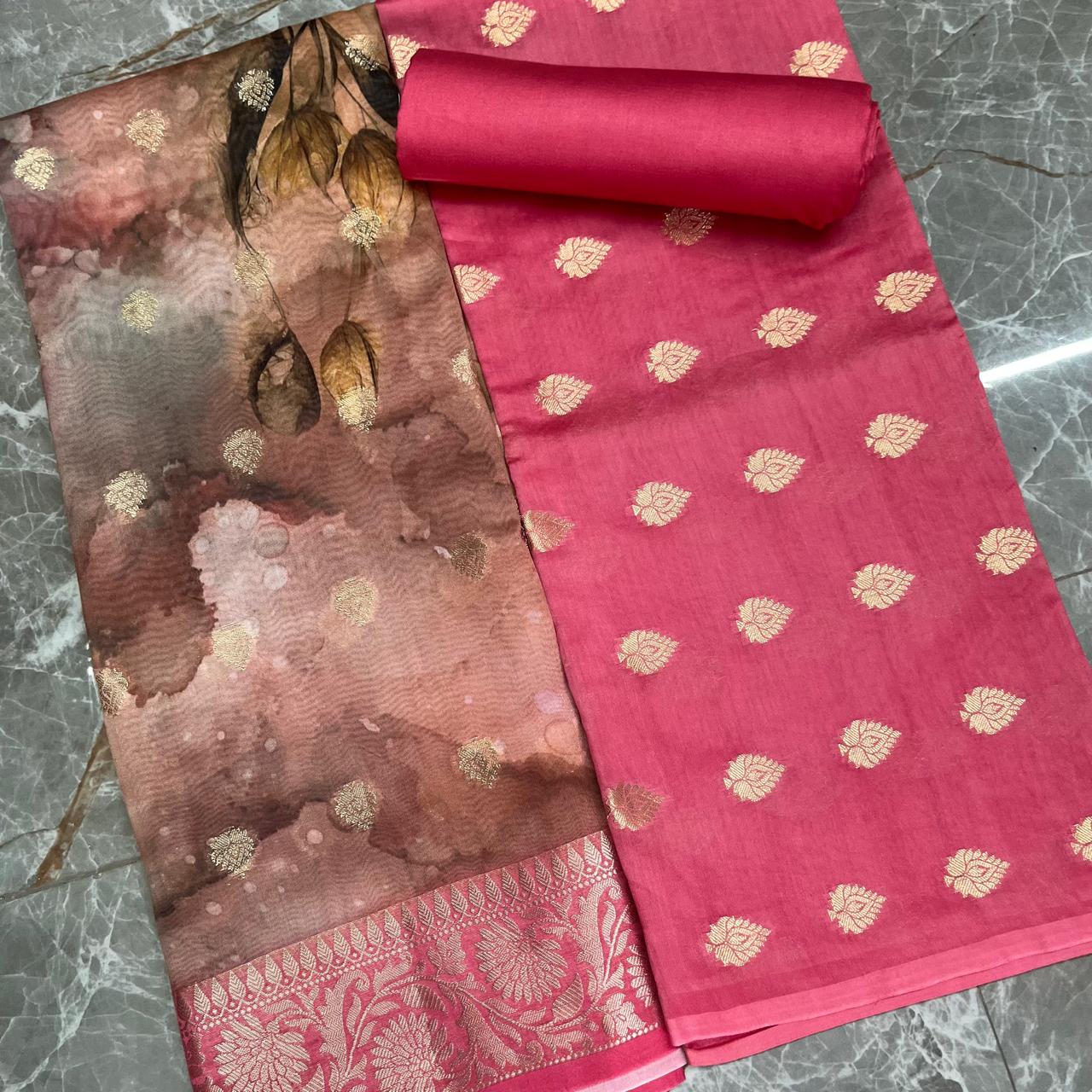 Esra Banarasi Handloom /Handwoven semi cotton silk suit fabric