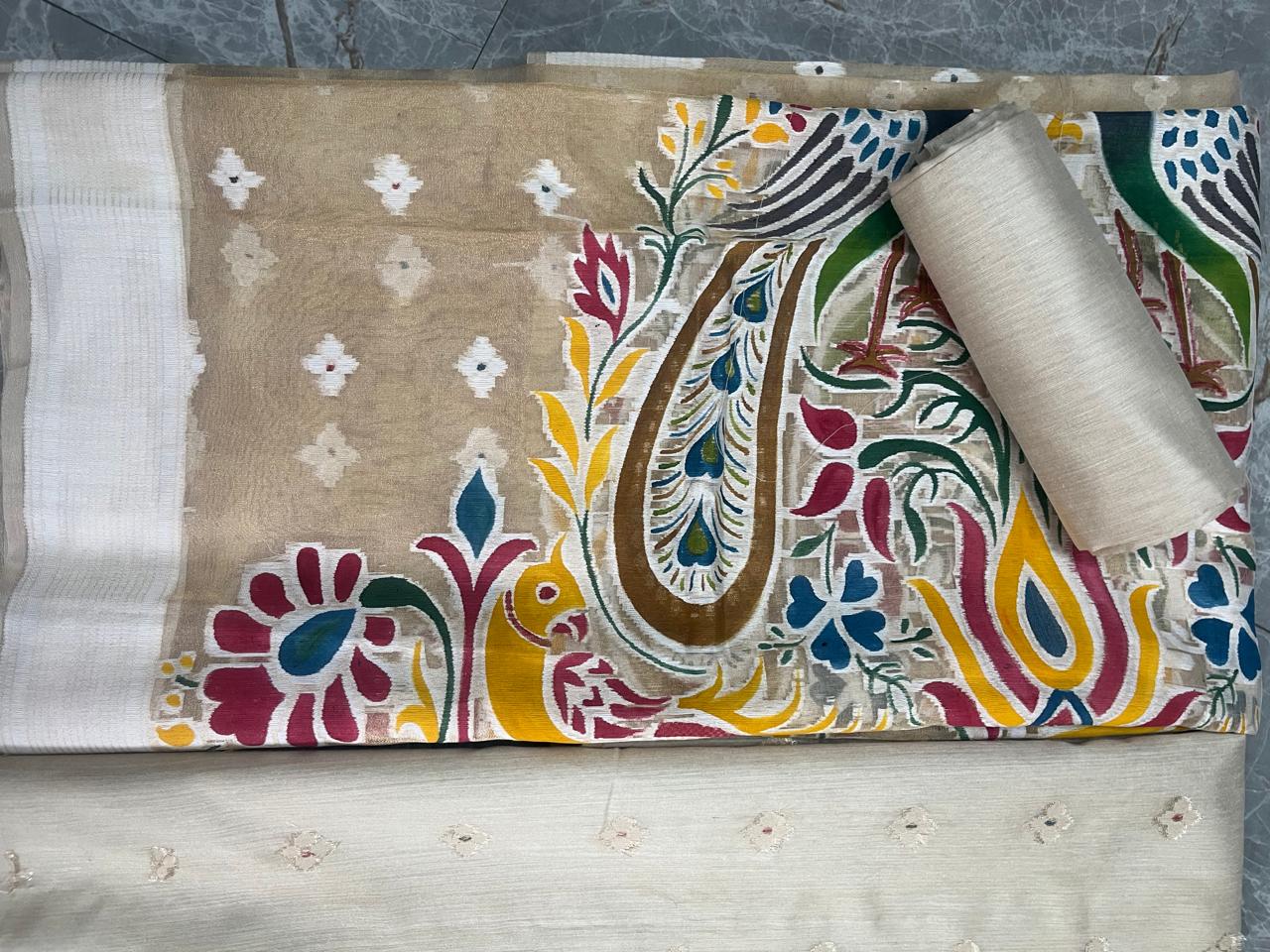 Esra's Handloom/Handwoven Banarasi 3pc Moonga Silk Suit With Reshmi Dupatta