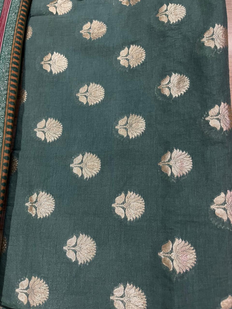 Esra's Handloom/Hand Woven Banarasi 3 Pc Mercerised Cotton Fabric.