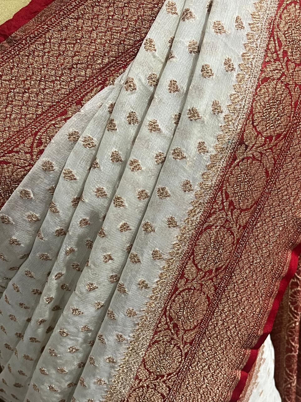 Esra Handloom/Handwoven Banarasi Semi Khaddi Georgette Saree