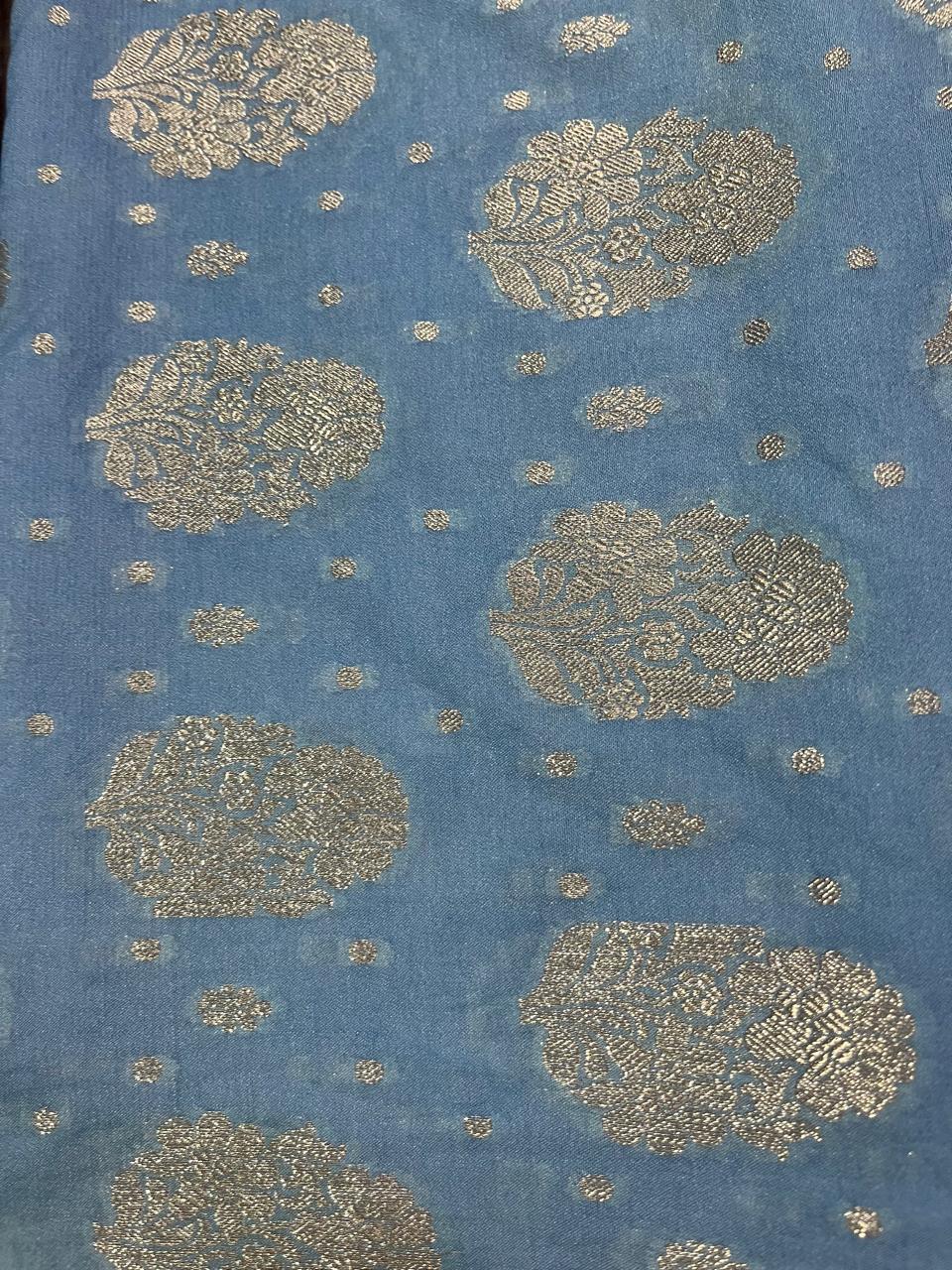 Esra's Handloom/Hand Woven Banarasi 3 Pc Georgette Semi Silk Fabric.