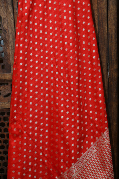 Esra's Handloom Banarasi Semi Silk Zari Booti Red Colored Dupatta