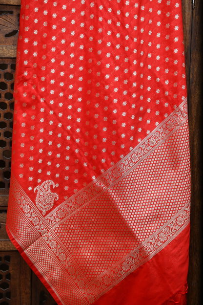 Esra's Handloom Banarasi Semi Silk Zari Booti Red Colored Dupatta