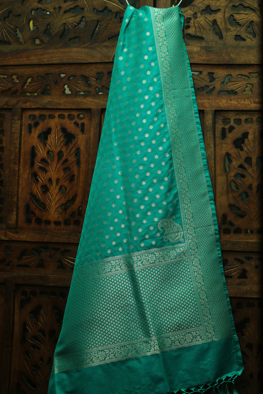 Esra's Handloom Banarasi Semi- Silk Zari Pine Green Colored Dupatta