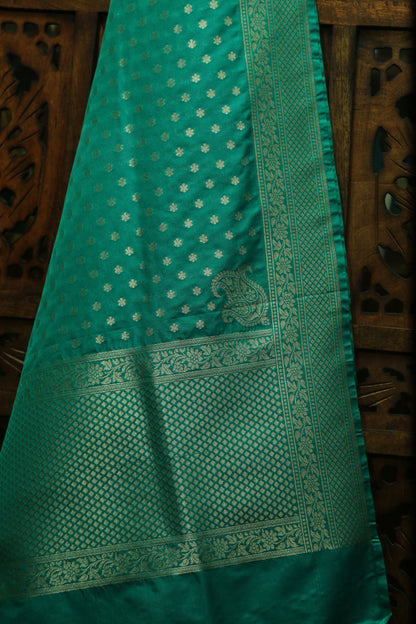 Esra's Handloom Banarasi Semi- Silk Zari Pine Green Colored Dupatta