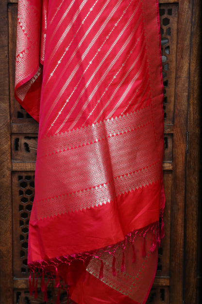 Esra's Handloom Banarasi Semi-Silk Zari Jaal Bright Magenta Colored Dupatta