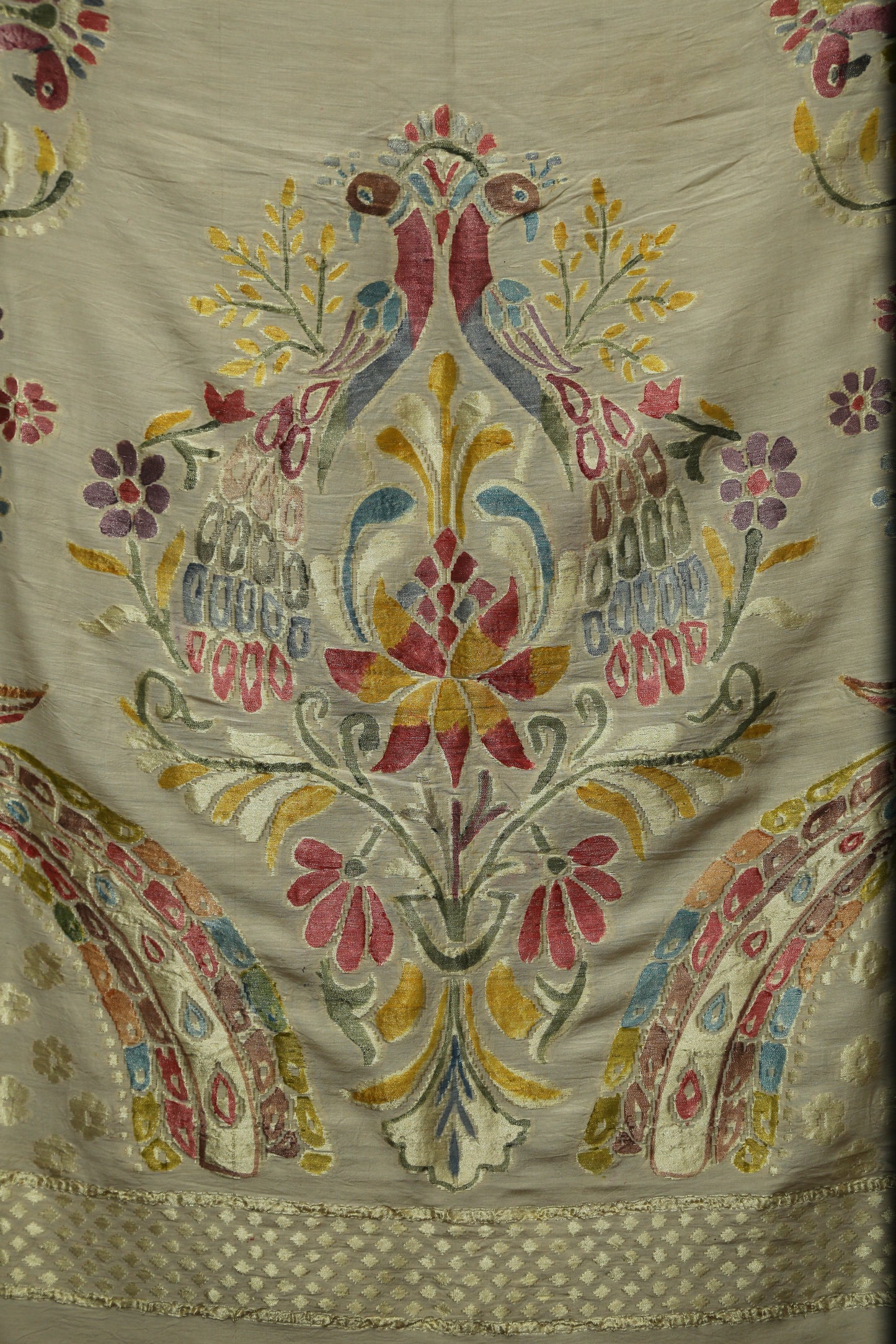 Esra's Handloom Banarasi Hand Brush Semi Moonga Silk Peacock Design Floral Dupatta