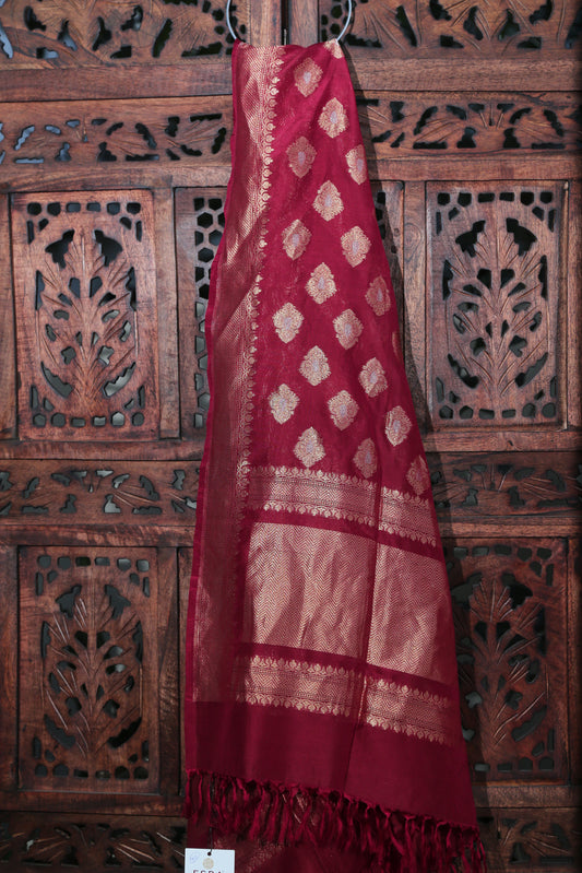 Esra's Handloom Banarasi Katan Silk Georgette with Zari Booti & Rupa Mina Work Dupatta