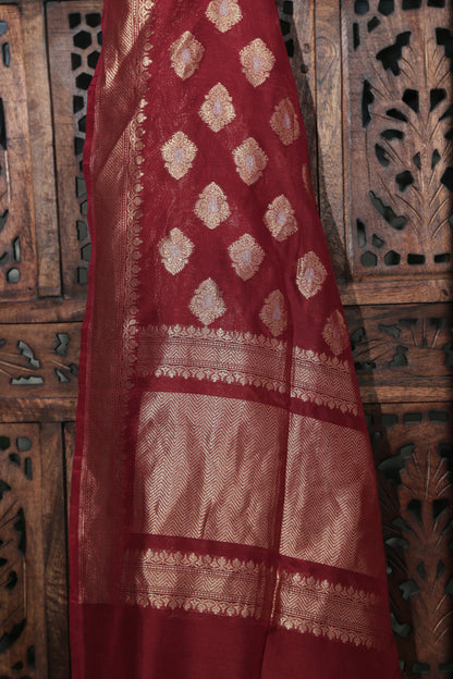 Esra's Handloom Banarasi Katan Silk Georgette with Zari Booti & Rupa Mina Work Dupatta