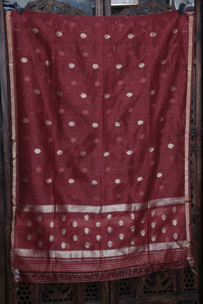 Esra's Handloom Kora Silk Linen Zari Kadwa Booti Dupatta