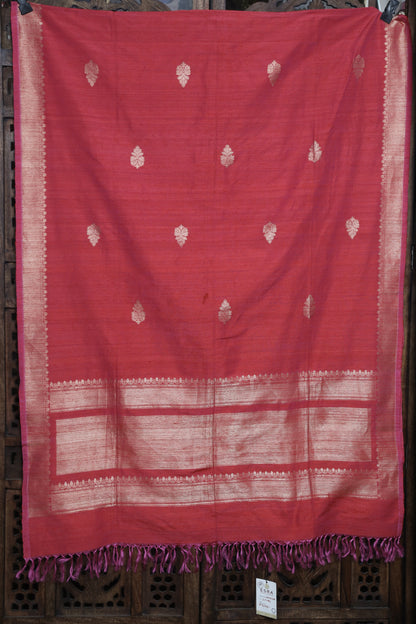 Esra's Handloom Dupion Silk Zari Booti Bright Pink Colored Dupatta