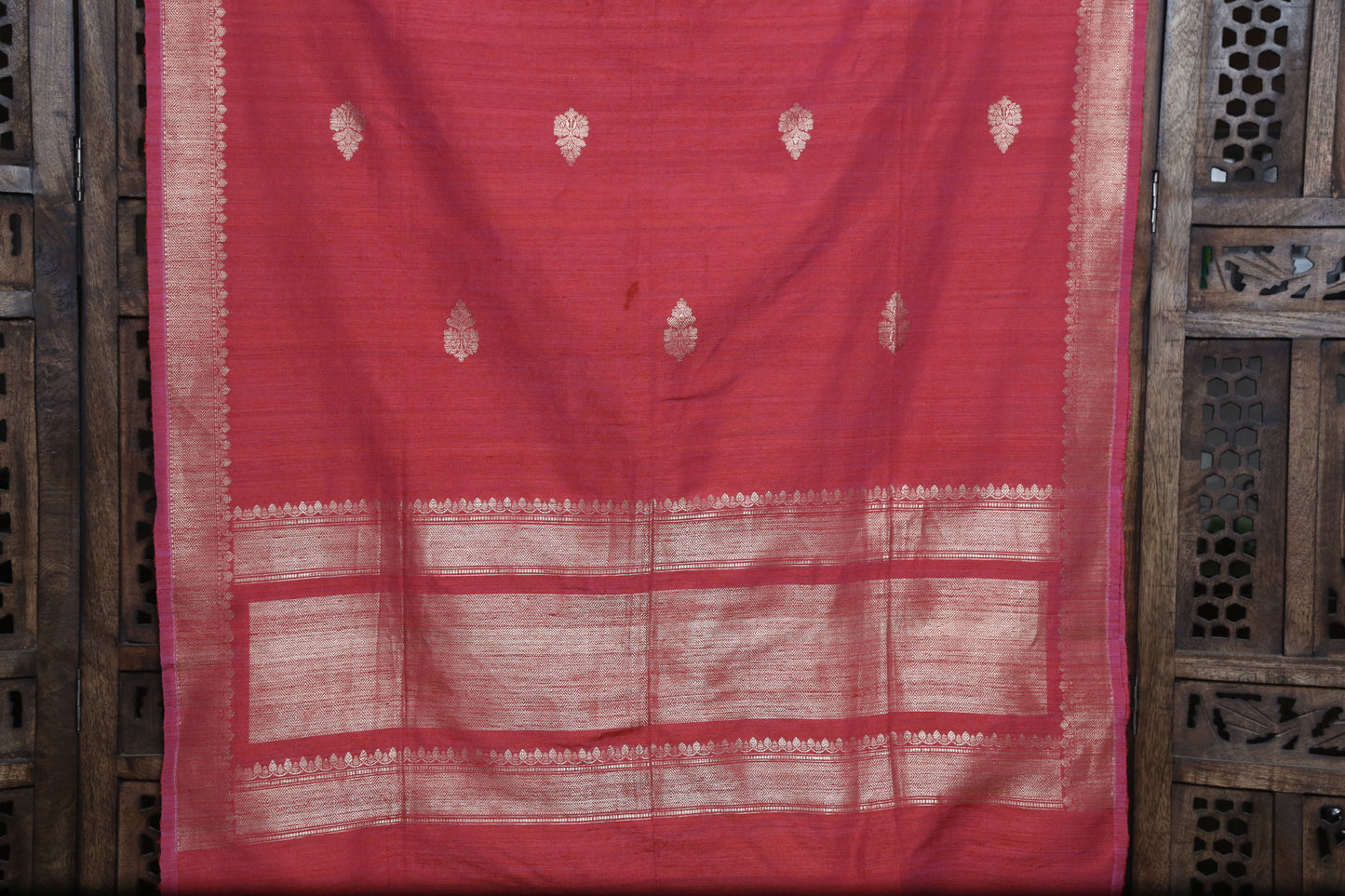 Esra's Handloom Dupion Silk Zari Booti Bright Pink Colored Dupatta