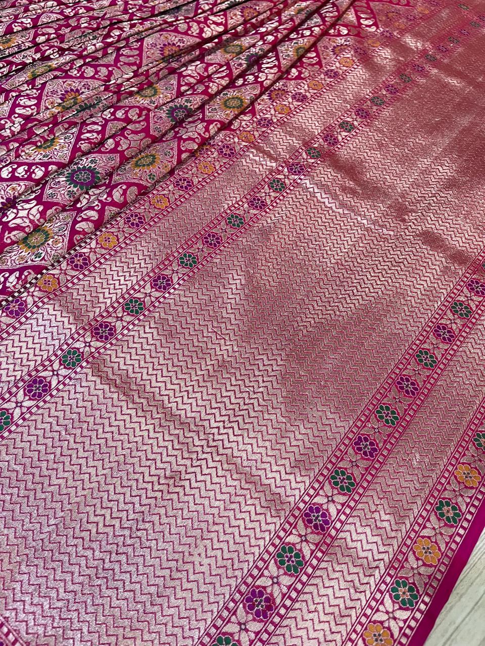 Esra's Handloom/handwoven Gharchola Pattern with Jamdani Work Katan Silk Saree