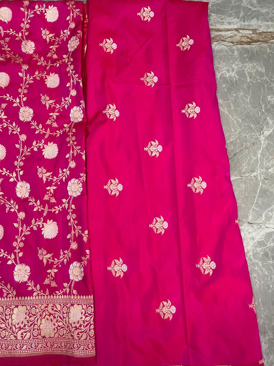Esra's Handloom/Handwoven Banarasi 3pc Katan Silk Suit With Rupa Sona Work