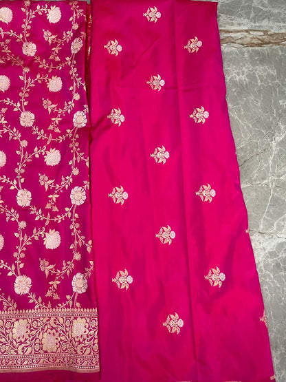 Esra's Handloom/Handwoven Banarasi 3pc Katan Silk Suit With Rupa Sona Work