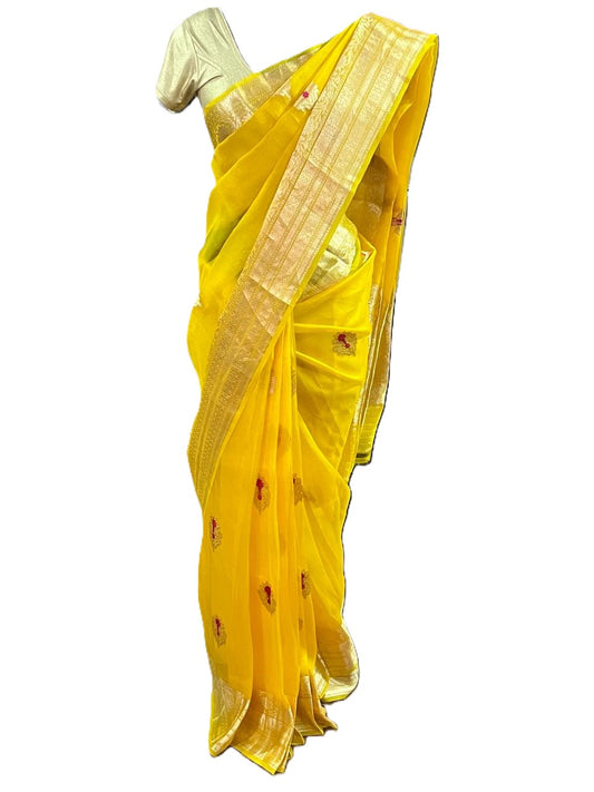 Esra's Handloom/Handwoven  Banarasi Kora Silk Kaduwa Saree