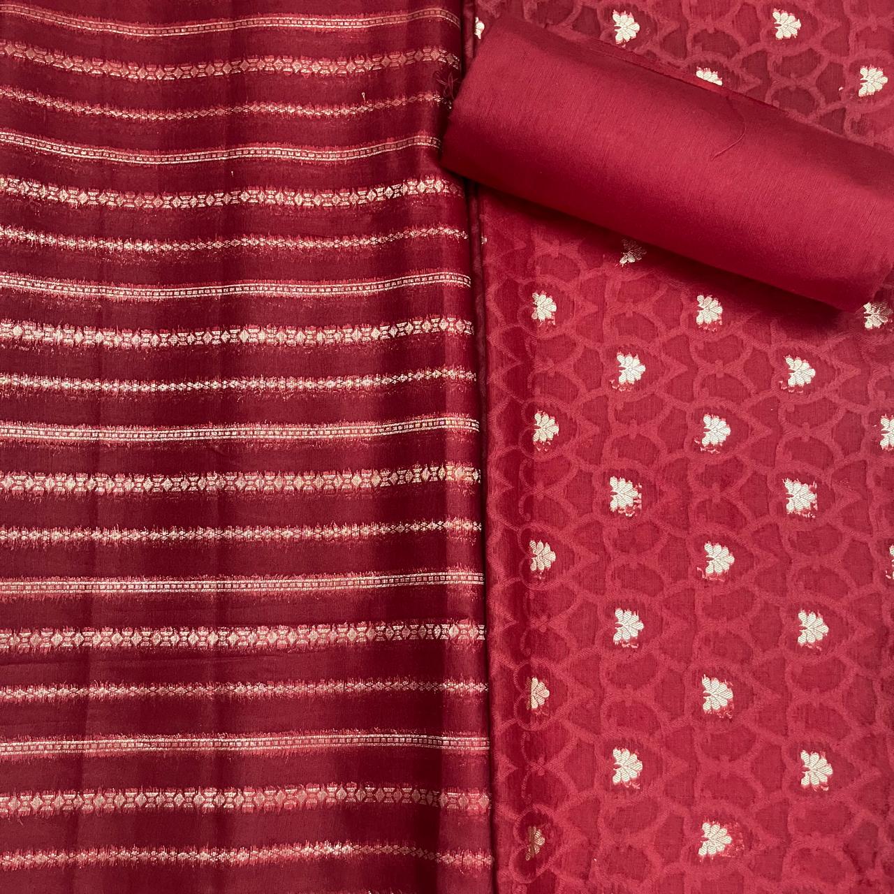 Esra's Handloom / HandWoven Banarasi 3 pc Masraic Cotton Silk Suit