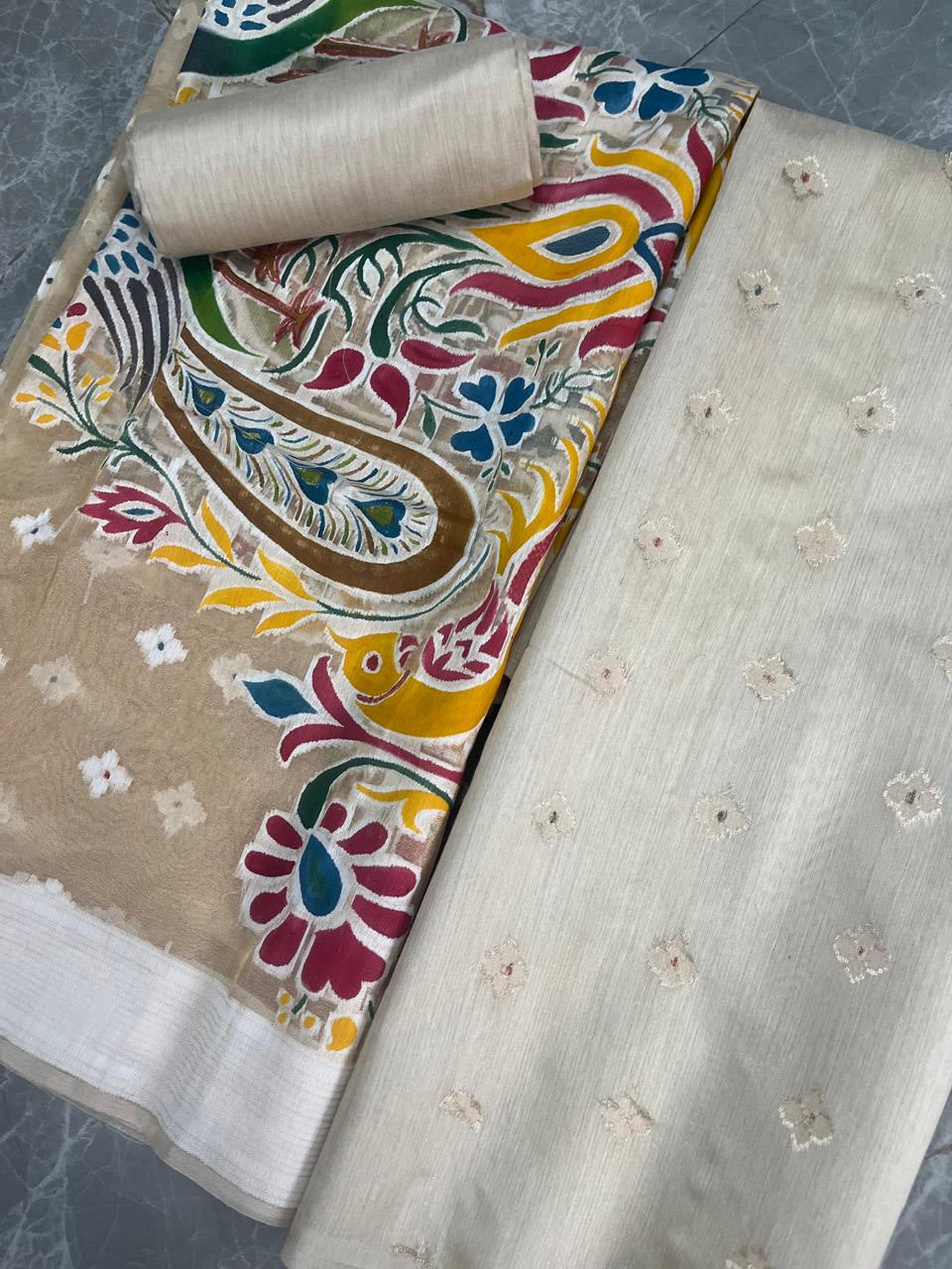 Esra's Handloom/Handwoven Banarasi 3pc Moonga Silk Suit With Reshmi Dupatta