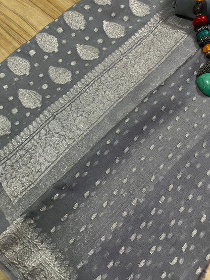 Esra's Handloom/Hand Woven Banarasi 3 Pc Chiffon Khaddi Georgette Fabric.