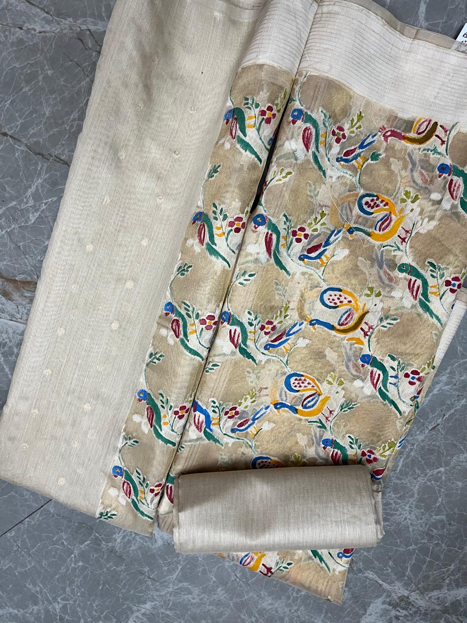 Esra's Handloom/Handwoven Banarasi 3Pc Moonga Silk Suit With Reshmi Dupatta